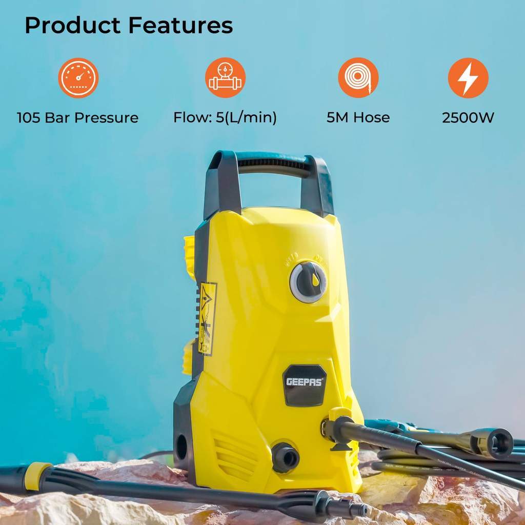 105Bar High-Pressure Washer With Extra Long Hose Original Garansi Daya Maksimal 2500W