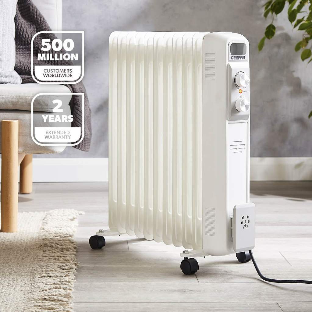 11-Fin Portable Oil Filled Electric Radiator Heater Original Garansi Kontrol Suhu Termostat