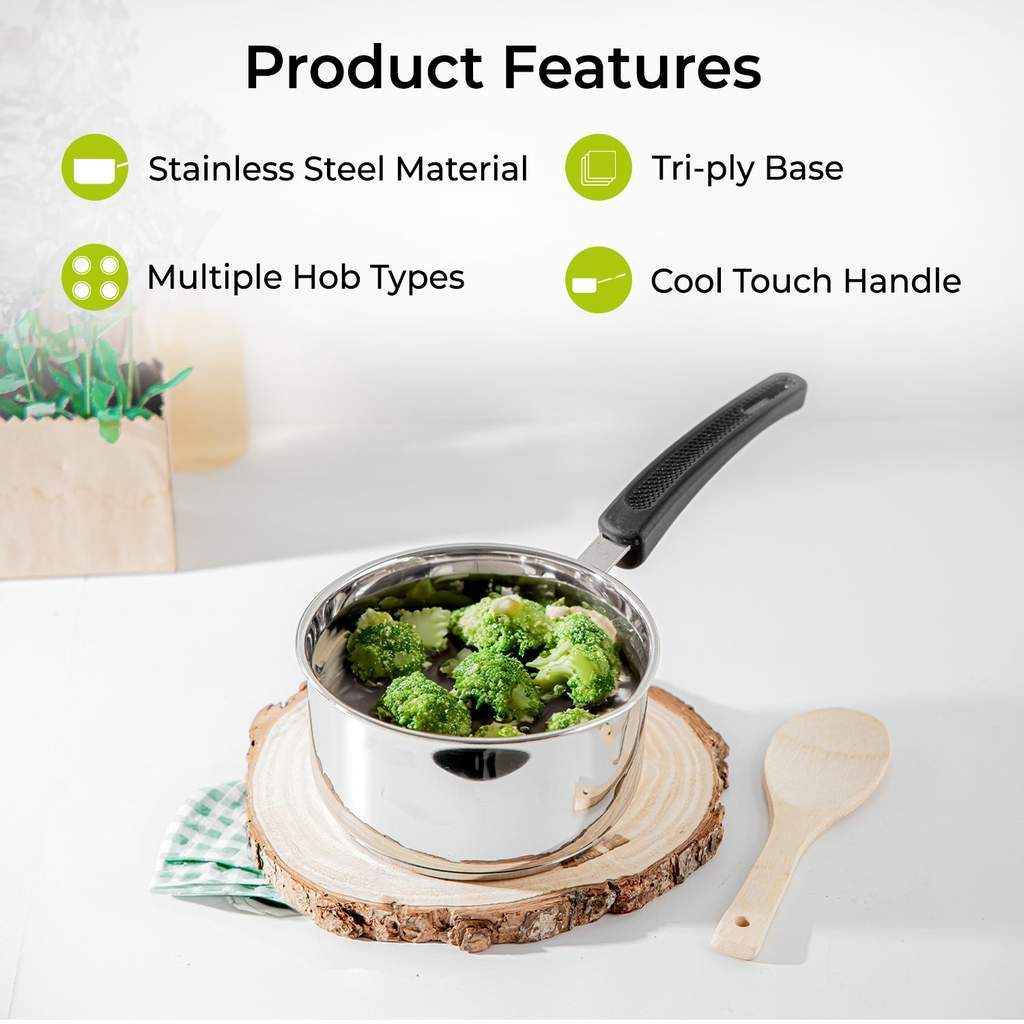 14cm Heavy-Gauge Tri-Ply Stainless Steel Saucepan Original Garansi Material Stainless Steel berkualitas tinggi